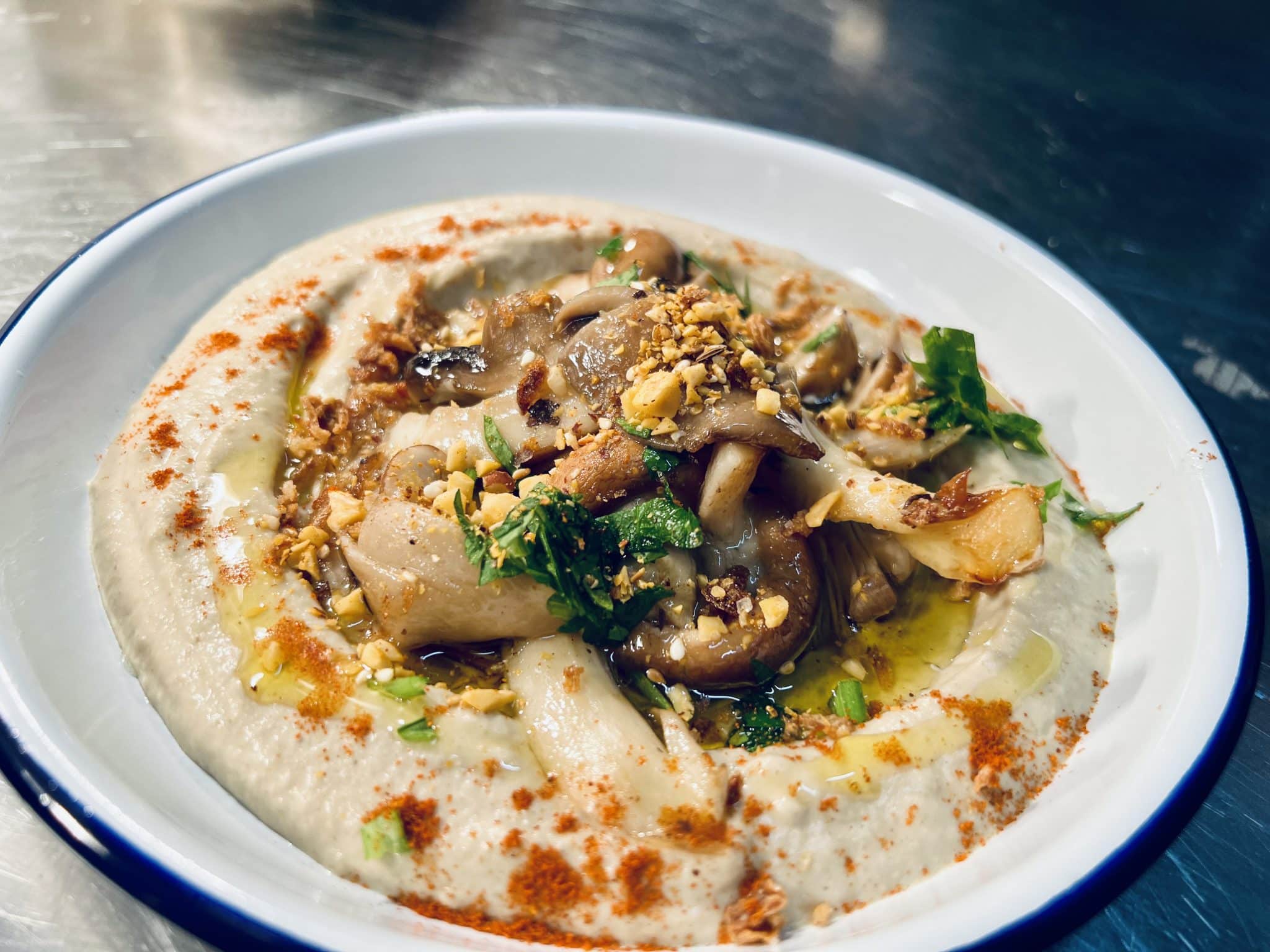 A hummus plate in Yafo, falafel restaurant