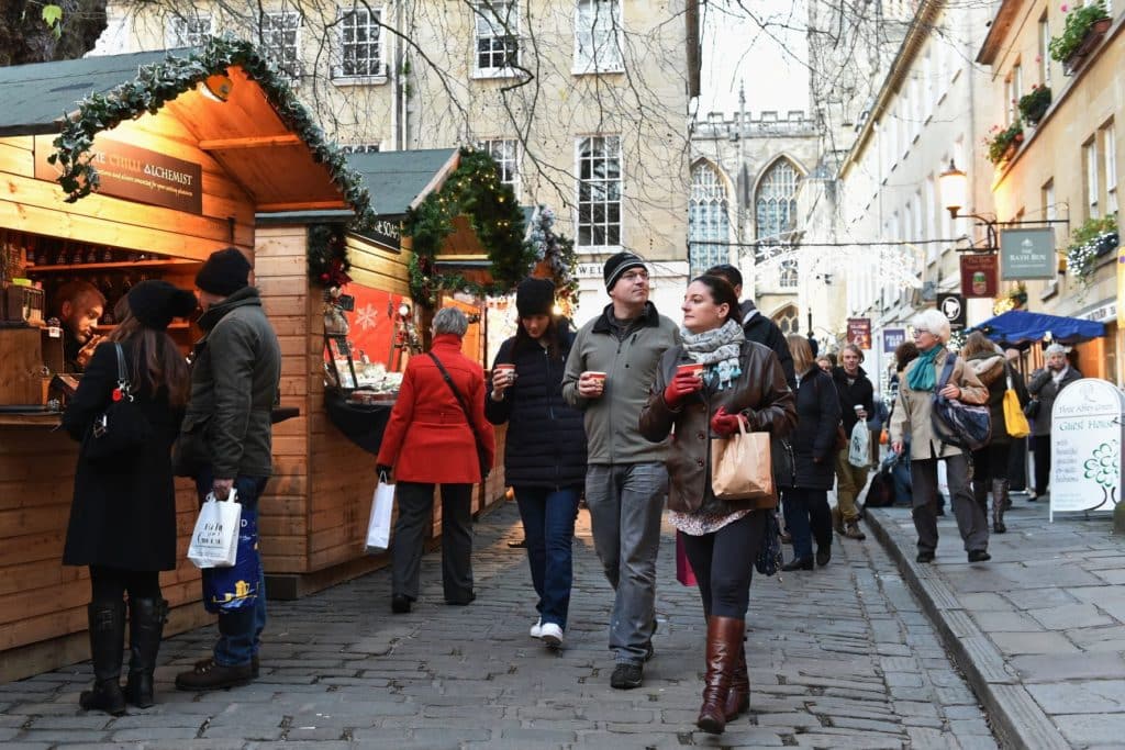 People walking around Bath Christmas Market