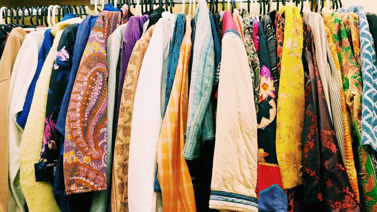 A Used Vintage clothing store in Bristol with a rack of second-hand clothes