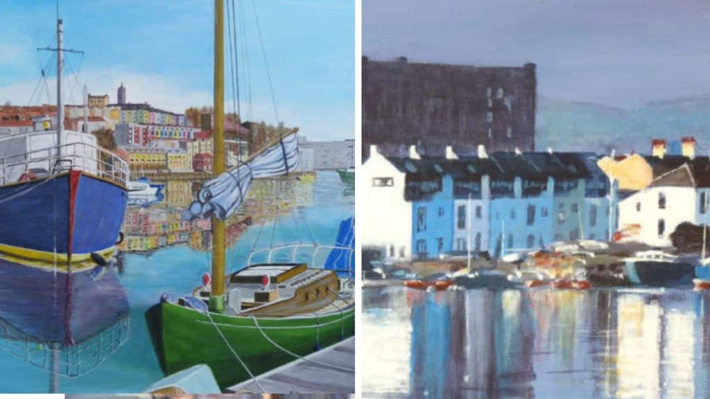Two paintings of Bristol harbour from the North Bristol Art Trail