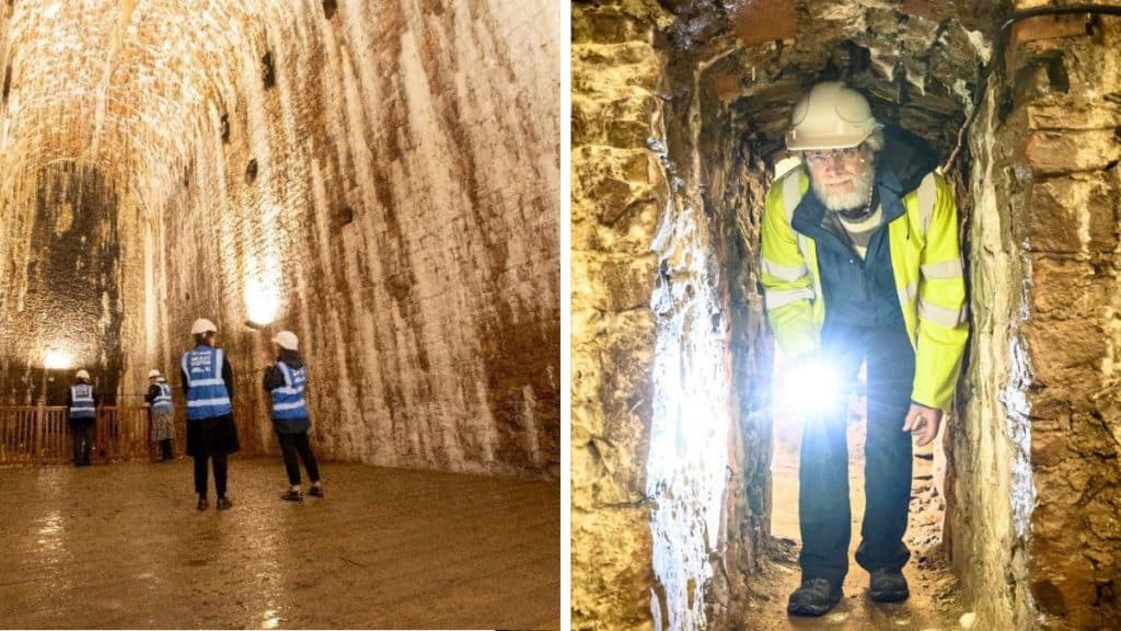 People exploring the hidden vaults on Hard Hat Tours beneath Clifton Suspension Bridge