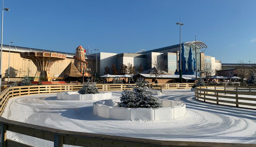 An outdoor ice skating rink by Cribbs Causeway in Bristol