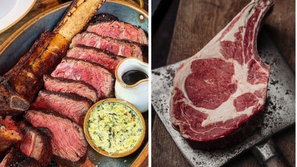 Prime & Pasture steakhouse with cooked steak and raw steak
