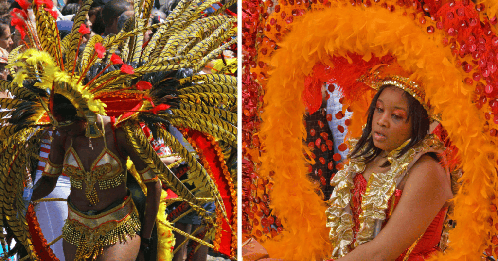 Participants of St Pauls Carnival in colourful, traditional carnival wear
