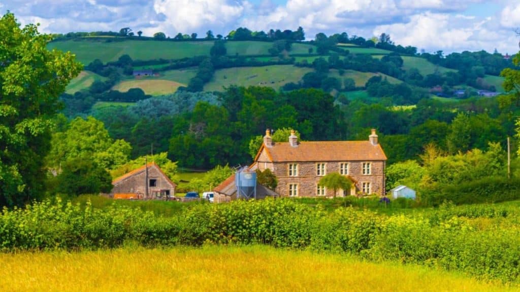 A house set among the countryside landscape of Chew Valley