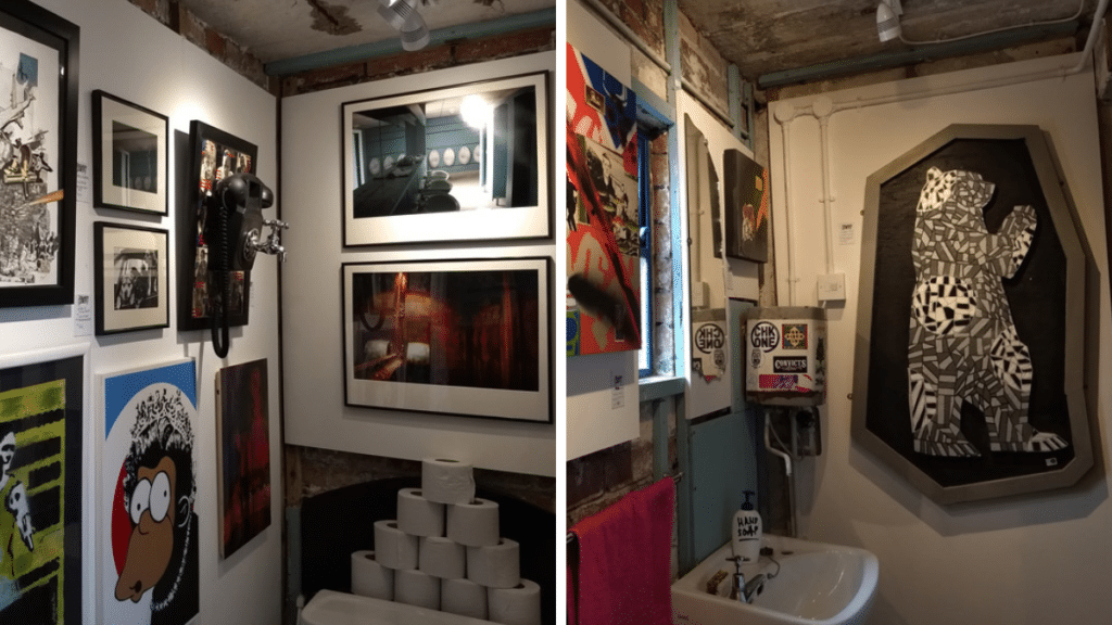 Bristol's smallest art gallery, The Loovre, inside of a toilet at People’s Republic of Stokes Croft