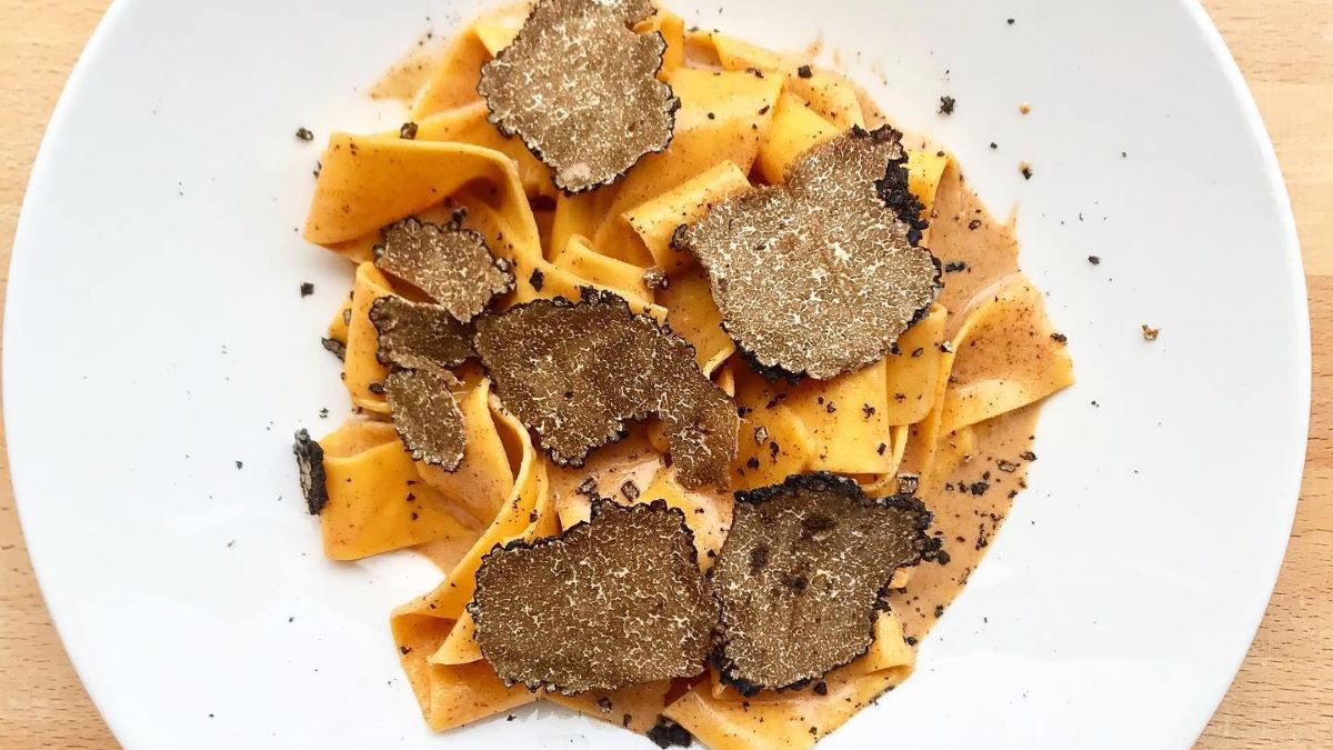 Pasta with shaved truffle from Little Hollows, one of the cheapest Michelin Guide restaurants in Bristol