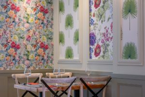 Floral interiors at the dining room in Bristol's beloved Thai restaurant Giggling Squid