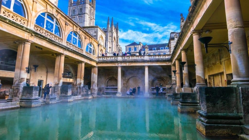 The Roman Baths which light up blue for the NHS