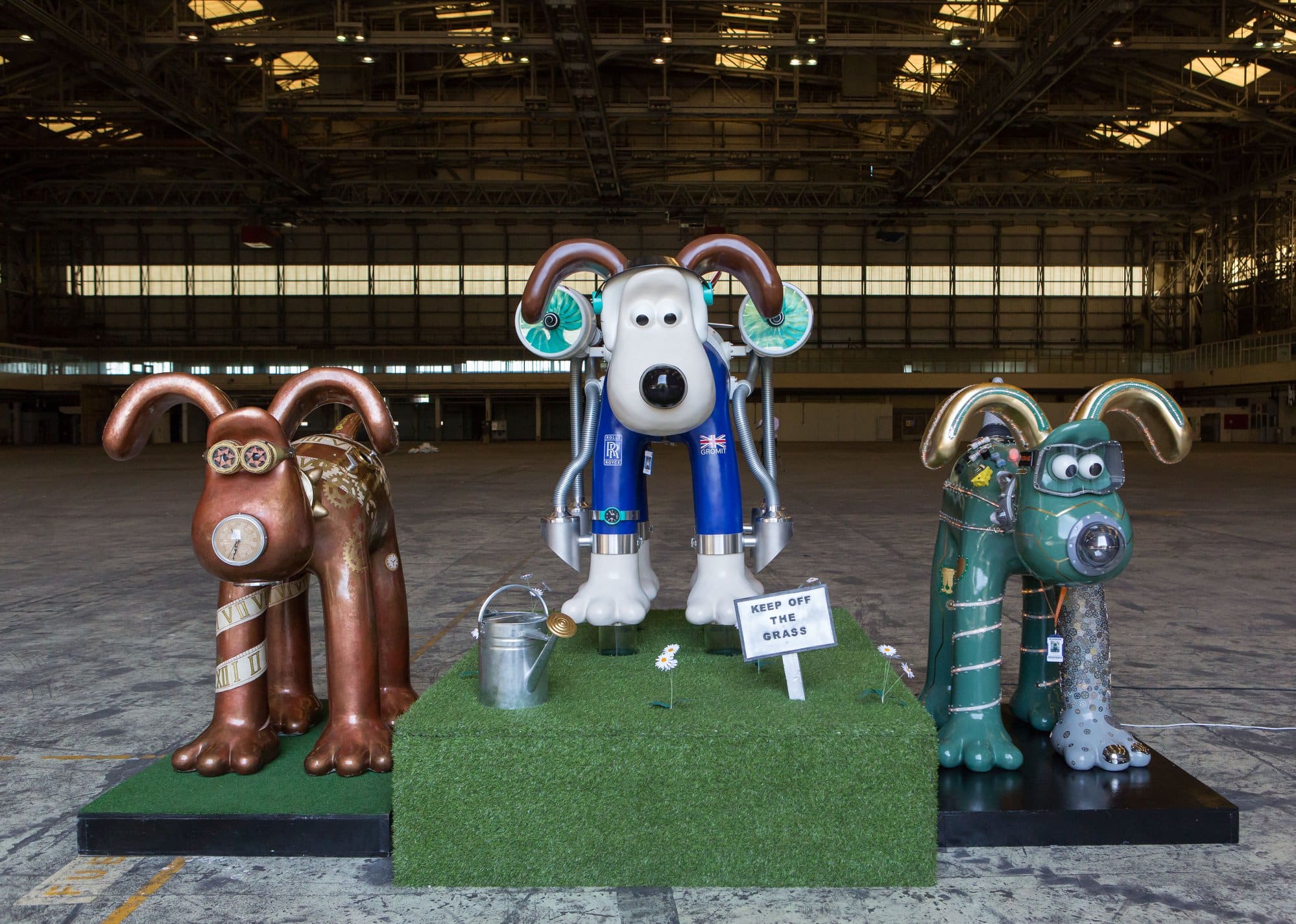 A trio of Gromit sculptures at Gromit Unleashed Bristol. 