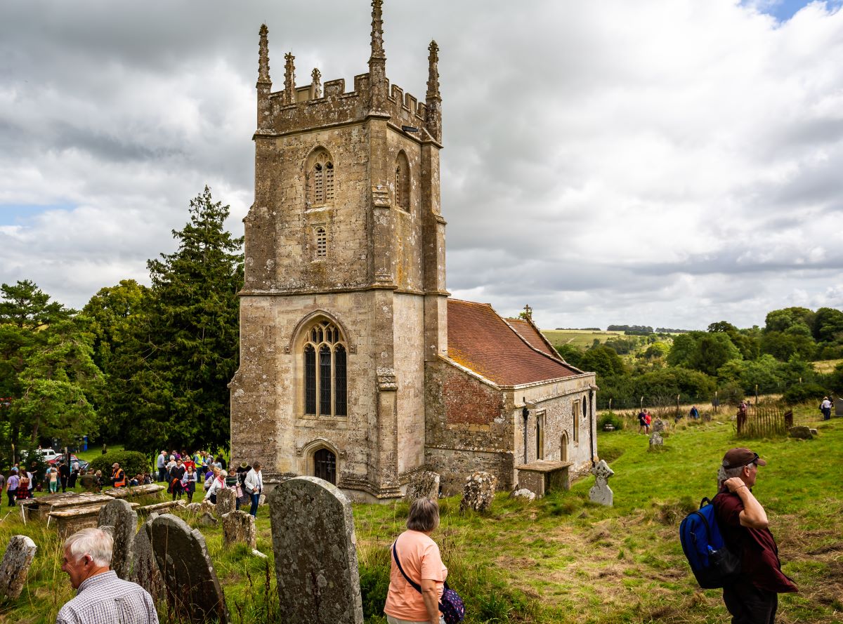 St Giles Church in the ghost village of Imber in Wiltshire, UK on 17 August 2019