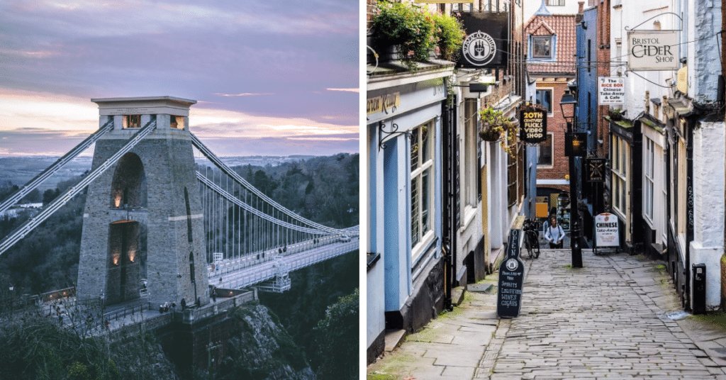 Clifton Suspension Bridge and The Christmas Steps, two of the most haunted places in Bristol