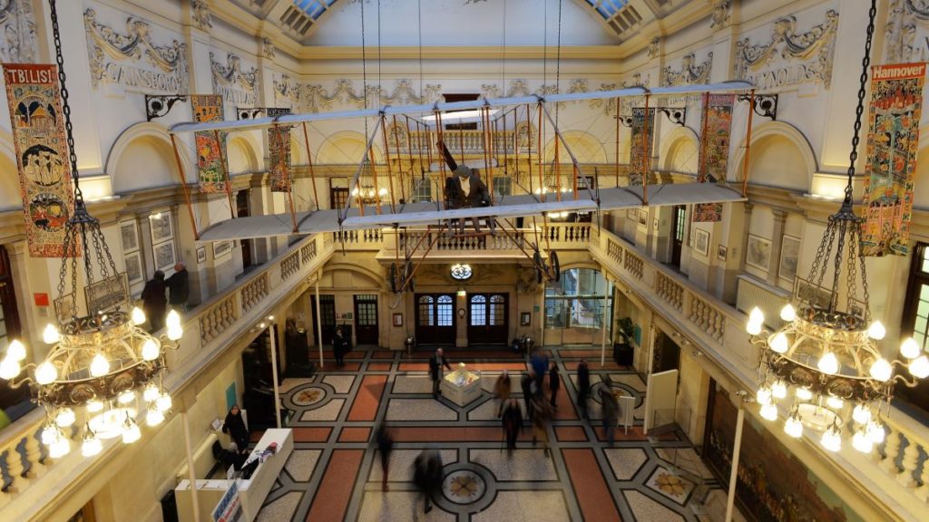 View of the main hall in Bristol Museum on Jan 11, 2015 in Bristol, UK. Bristol Museum has a large collection of exhibits in fields such as science, art and natural history.