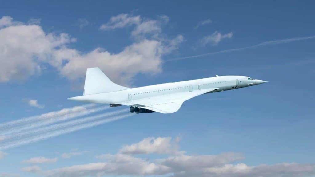 Concorde airplane as representation of generic supersonic plane, symbol of the future of the passenger aviation